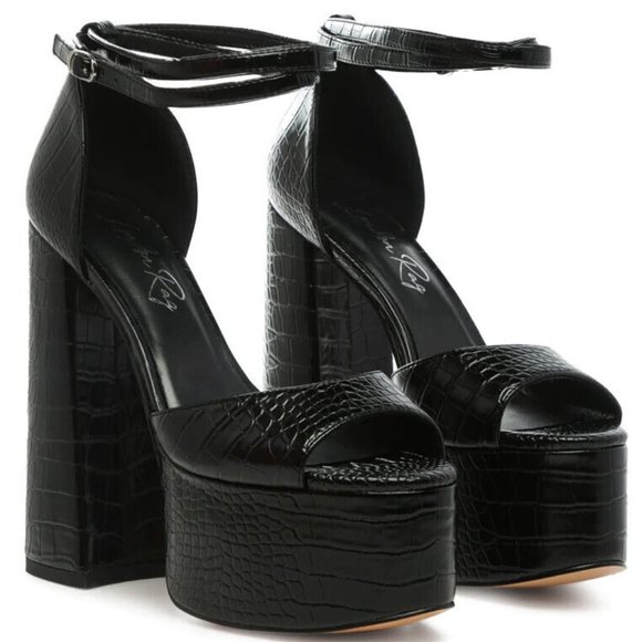 London Rag Shoes - London Rag NIB BlackAlice Croc Platform Heeled Peep Toe Sandals sz 7